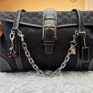 SOLD Vintage Coach Signature Classic Handbag with Silver Chain & Bag Charm
